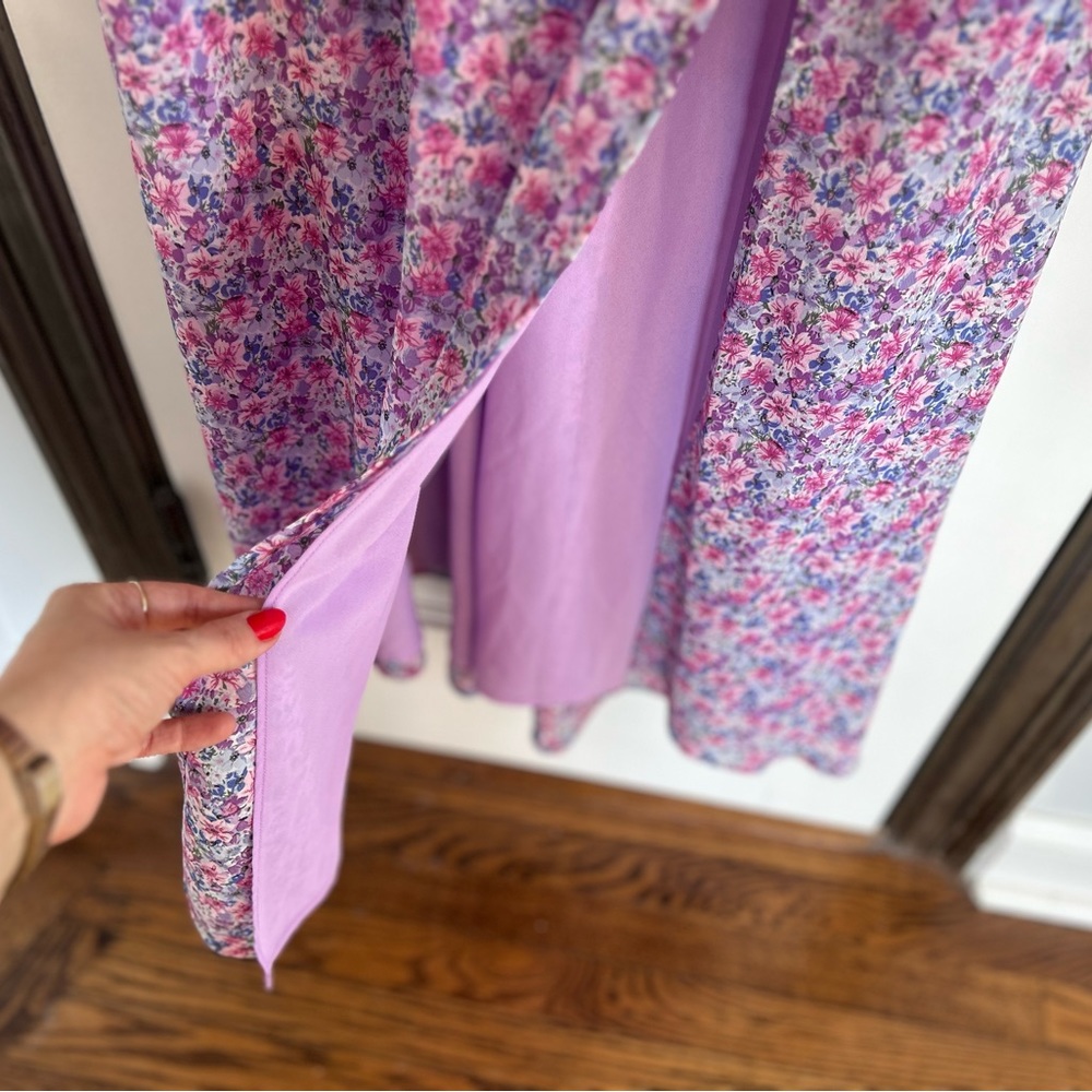 ASTR the Label Sweetheart Neck Maxi Dress in Pink Purple Blue Ditzy, L - Picture 9 of 11